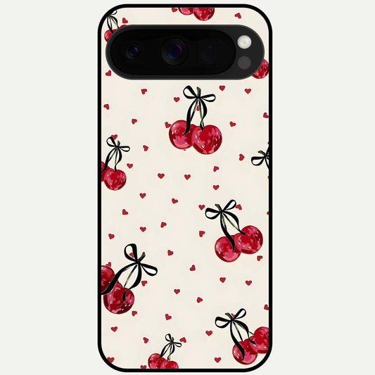  Cherry Heart Bow Glass Case For Google Pixel 10 Pro XL back cover – full design glossy printed glass finish