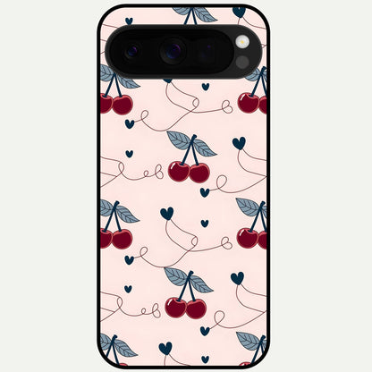  Cherry Heart Line Glass Case For Google Pixel 10 Pro XL back cover – full design glossy printed glass finish