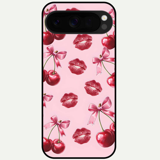  Cherry With Lips Glass Case For Google Pixel 10 Pro XL back cover – full design glossy printed glass finish