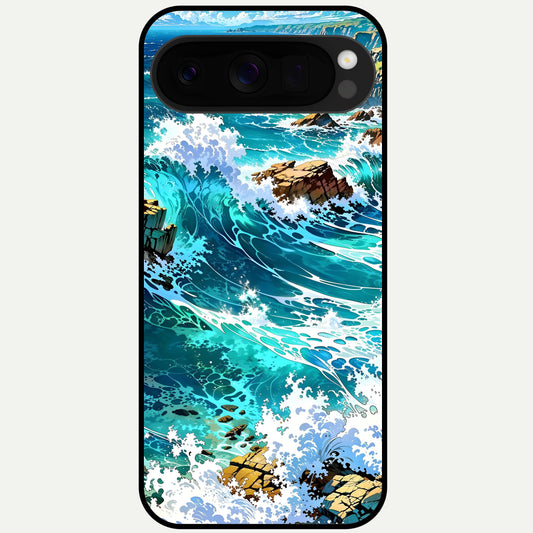  Coastal Blue Waves Glass Case For Google Pixel 10 Pro XL back cover – full design glossy printed glass finish