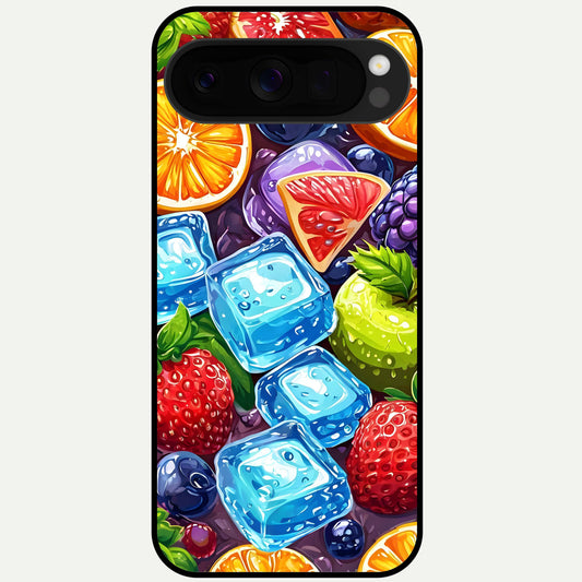  Colorful Fruits with Ice Glass Case For Google Pixel 10 Pro XL back cover – full design glossy printed glass finish