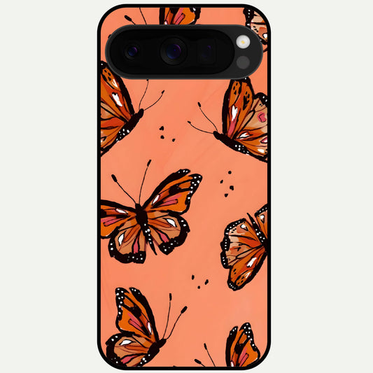  Coral Wing Butterfly Glass Case For Google Pixel 10 Pro XL back cover – full design glossy printed glass finish