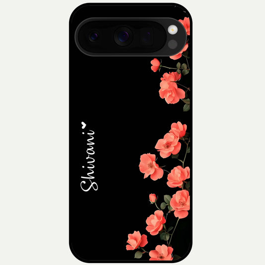  Crimson Bloom Grace Custom Name Glass Case For Google Pixel 10 Pro XL back cover – full design glossy printed glass finish
