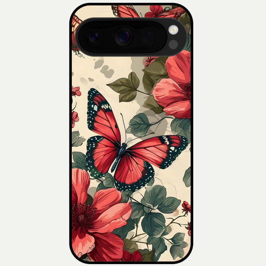  Crimson Butterfly Garden Glass Case For Google Pixel 10 Pro XL back cover – full design glossy printed glass finish