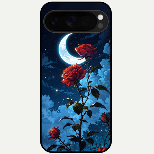  Crimson Rose Moon Glass Case For Google Pixel 10 Pro XL back cover – full design glossy printed glass finish