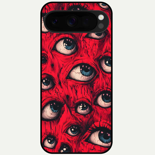  Crimson Watch Eyes Glass Case For Google Pixel 10 Pro XL back cover – full design glossy printed glass finish