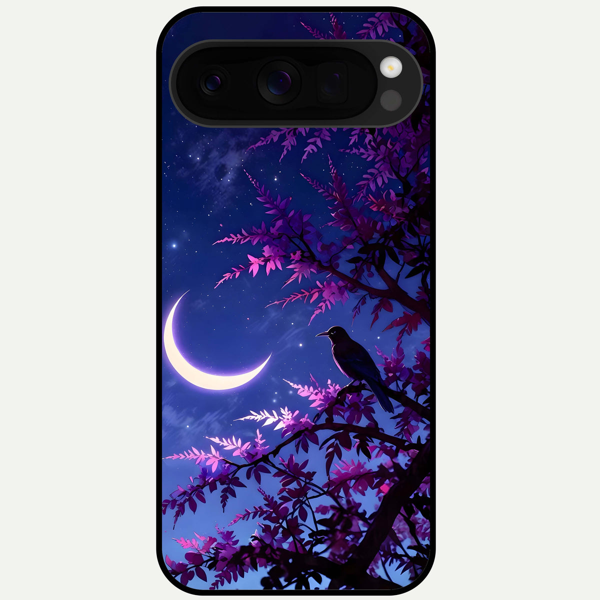  Crow And Moon Scenery Glass Case For Google Pixel 10 Pro XL back cover – full design glossy printed glass finish