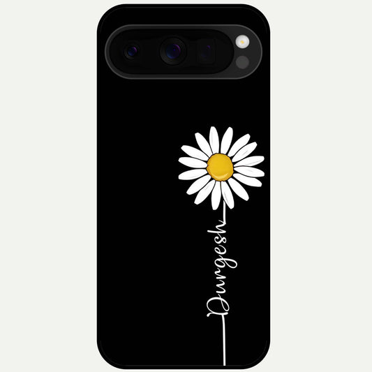  Custom Name White Flower Glass Case For Google Pixel 10 Pro XL back cover – full design glossy printed glass finish