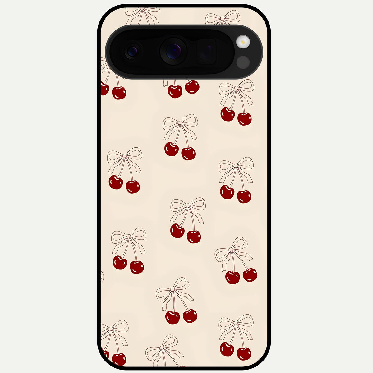  Cute Cherry Pattern Glass Case For Google Pixel 10 Pro XL back cover – full design glossy printed glass finish