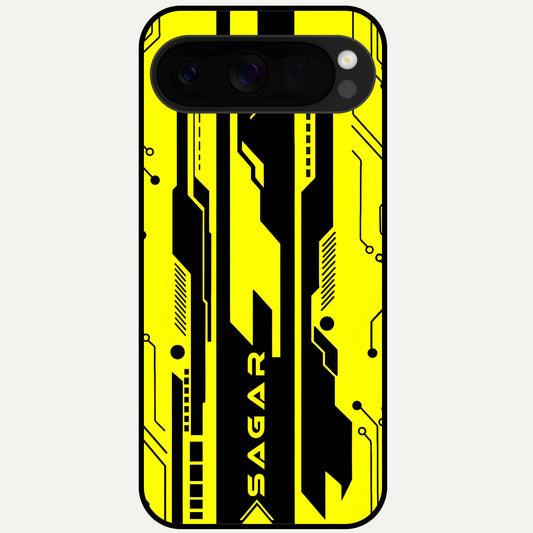  Electric Pulse CYBERPUNK Custom Name Glass Case For Google Pixel 10 Pro XL back cover – full design glossy printed glass finish