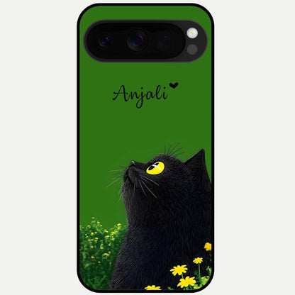  Emerald Cat Custom Name Glass Case For Google Pixel 10 Pro XL back cover – full design glossy printed glass finish