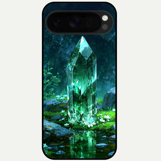  Emerald Light Crystal Glass Case For Google Pixel 10 Pro XL back cover – full design glossy printed glass finish