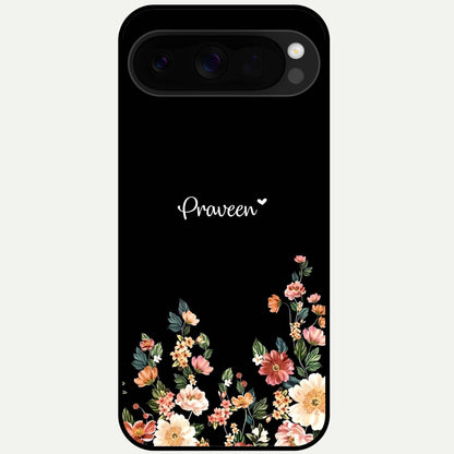  Floral Design Personalized Custom Name Glass Case For Google Pixel 10 Pro XL back cover – full design glossy printed glass finish