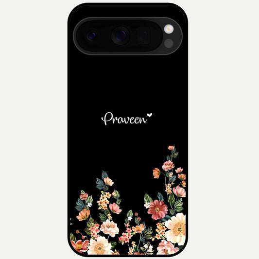  Floral Design Personalized Custom Name Glass Case For Google Pixel 10 Pro XL back cover – full design glossy printed glass finish