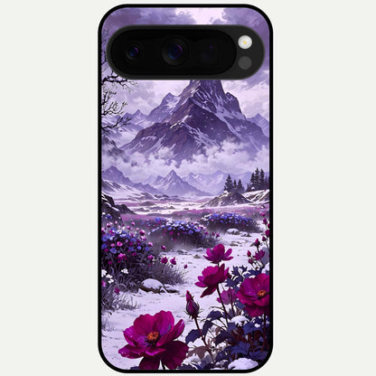  Flower Mountain View Glass Case For Google Pixel 10 Pro XL back cover – full design glossy printed glass finish