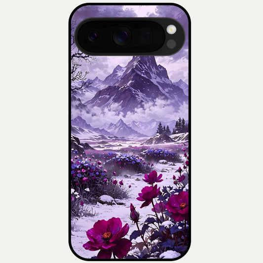  Flower Mountain View Glass Case For Google Pixel 10 Pro XL back cover – full design glossy printed glass finish