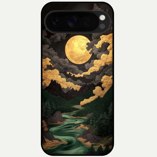  Golden River Moon Glass Case For Google Pixel 10 Pro XL back cover – full design glossy printed glass finish