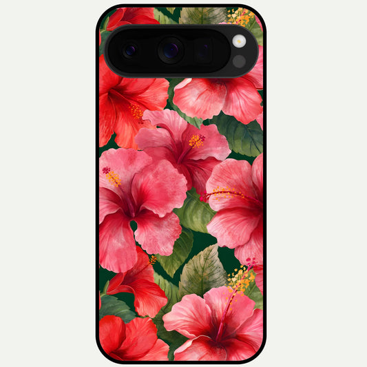  Hibiscus Pattern Glass Case For Google Pixel 10 Pro XL back cover – full design glossy printed glass finish