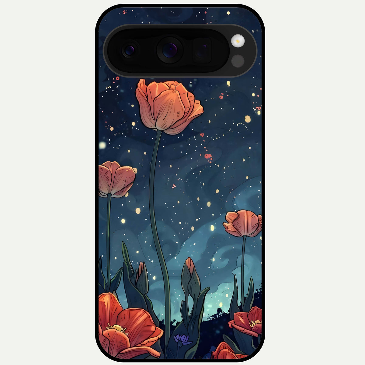  Midnight Tulip Glow Glass Case For Google Pixel 10 Pro XL back cover – full design glossy printed glass finish