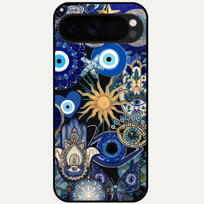  Mystic Blue Evil Eye Glass Case For Google Pixel 10 Pro XL back cover – full design glossy printed glass finish