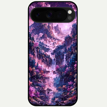  Mystic Cascade Peaks Glass Case For Google Pixel 10 Pro XL back cover – full design glossy printed glass finish
