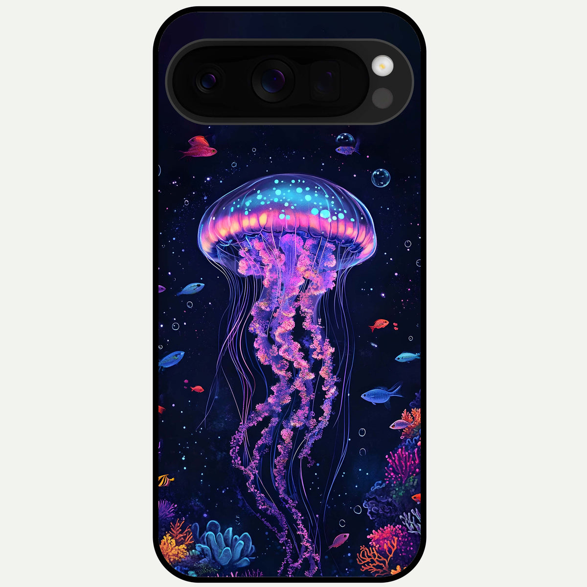  Neon Jellyfish Glass Case For Google Pixel 10 Pro XL back cover – full design glossy printed glass finish