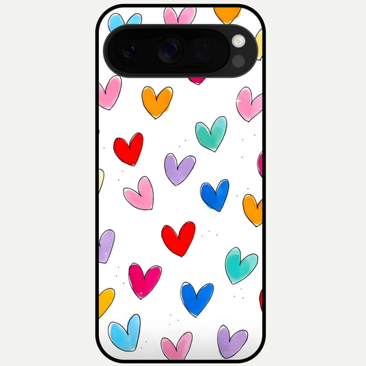  Playful Love Doodles Glass Case For Google Pixel 10 Pro XL back cover – full design glossy printed glass finish