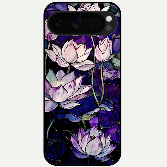 Purple Lotus Pattern Glass Case For Google Pixel 10 Pro XL back cover – full design glossy printed glass finish