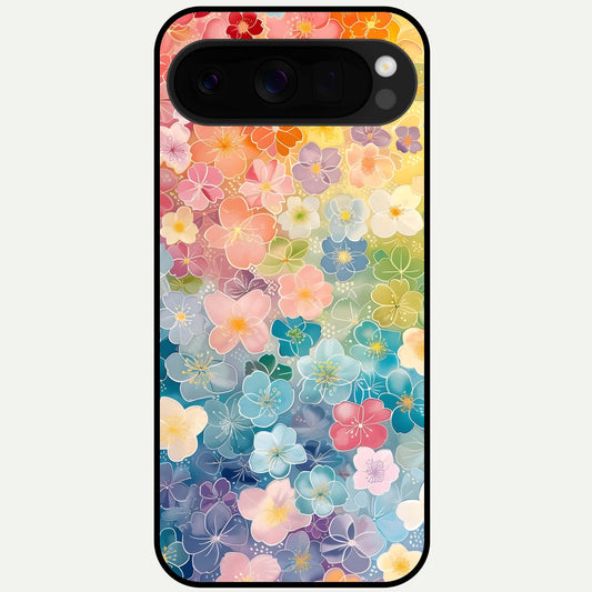  Rainbow Blossom Burst Glass Case For Google Pixel 10 Pro XL back cover – full design glossy printed glass finish
