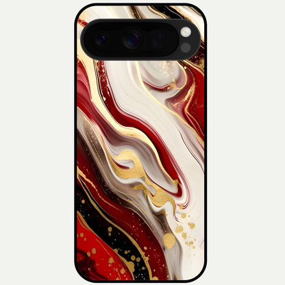  Red And White Marble Glass Case For Google Pixel 10 Pro XL back cover – full design glossy printed glass finish
