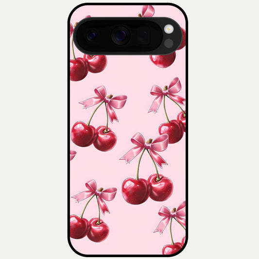 Red Cherries Pattern Glass Case For Google Pixel 10 Pro XL back cover – full design glossy printed glass finish