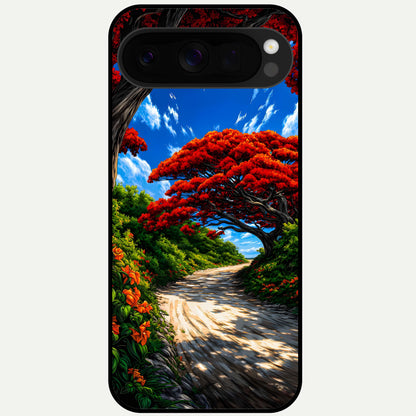 Red Trees Pathway Glass Case For Google Pixel 10 Pro XL back cover – full design glossy printed glass finish