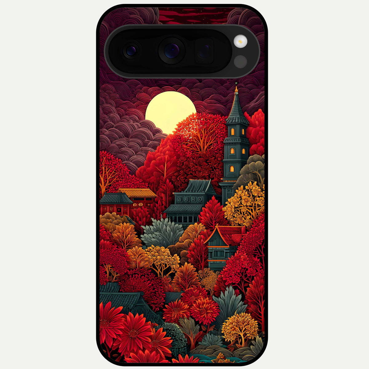 Scarlet Autumn Temple Glass Case For Google Pixel 10 Pro XL back cover – full design glossy printed glass finish