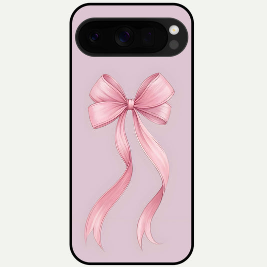  Soft Blush Bow Glass Case For Google Pixel 10 Pro XL back cover – full design glossy printed glass finish