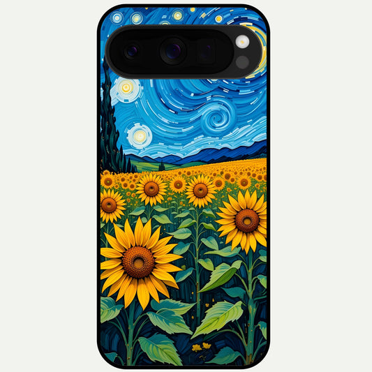  Starry Sunflower Dreams Glass Case For Google Pixel 10 Pro XL back cover – full design glossy printed glass finish