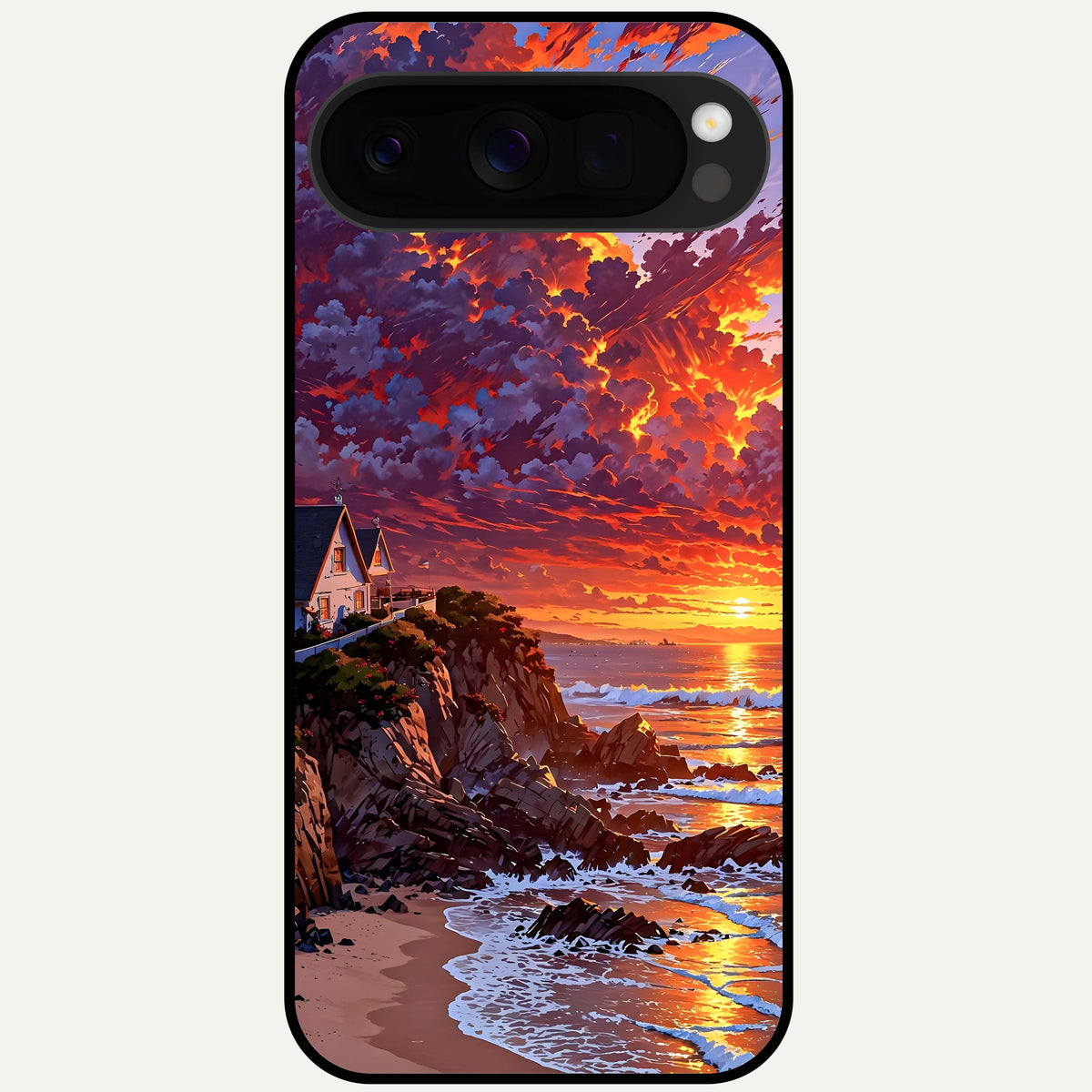  Sunset House By Sea Glass Case For Google Pixel 10 Pro XL back cover – full design glossy printed glass finish