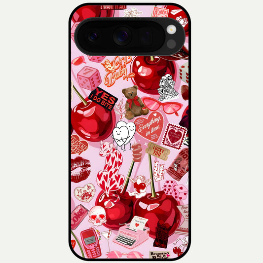  Sweet Cherry Chaos Glass Case For Google Pixel 10 Pro XL back cover – full design glossy printed glass finish