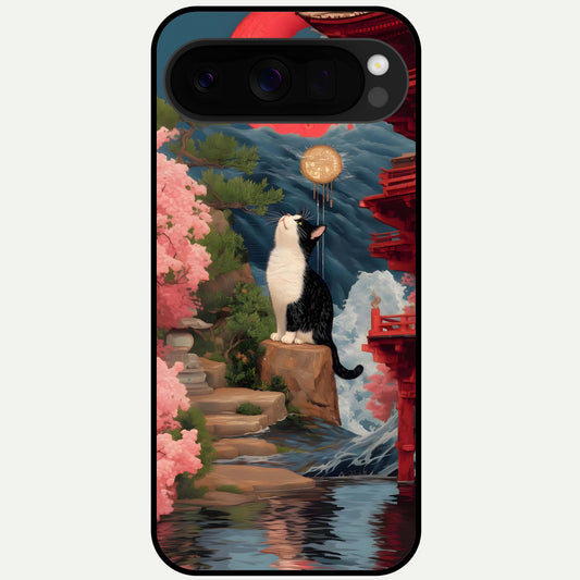  Temple Cat Scenery Glass Case For Google Pixel 10 Pro XL back cover – full design glossy printed glass finish