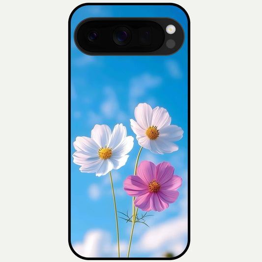  Tripple Flowers With Sky Glass Case For Google Pixel 10 Pro XL back cover – full design glossy printed glass finish