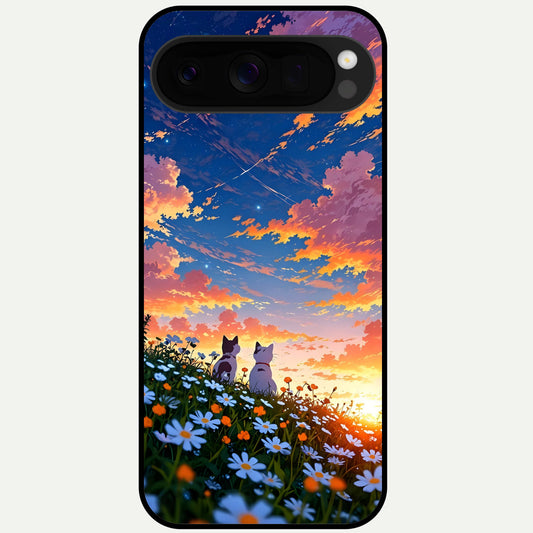  Two Cats Friends Glass Case For Google Pixel 10 Pro XL back cover – full design glossy printed glass finish