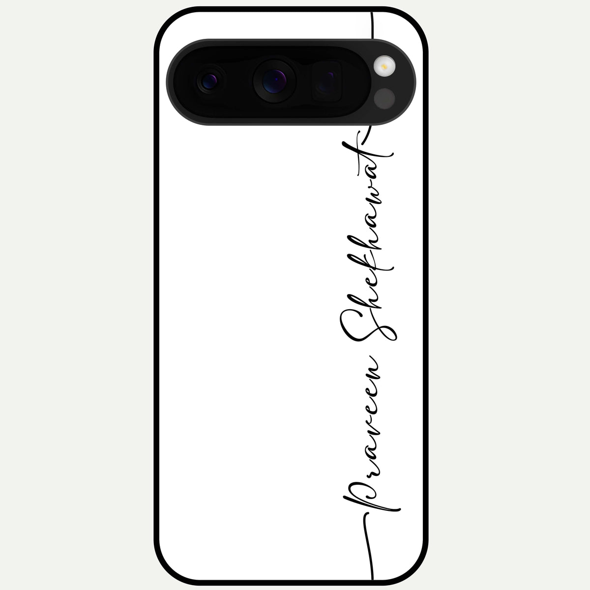  White Tune Custom Name Glass Case For Google Pixel 10 Pro XL back cover – personalized glossy printed glass finish