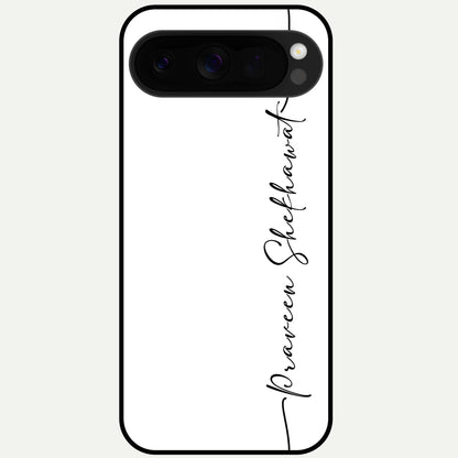  White Tune Custom Name Glass Case For Google Pixel 10 Pro XL back cover – personalized glossy printed glass finish