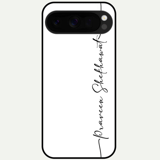  White Tune Custom Name Glass Case For Google Pixel 10 Pro XL back cover – personalized glossy printed glass finish