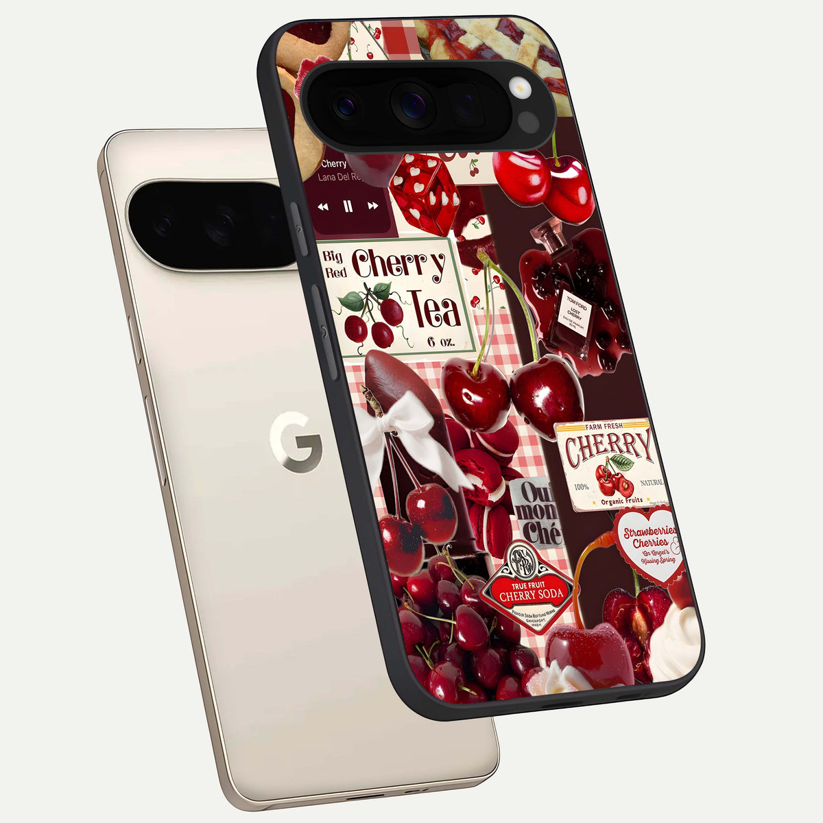  Aesthetic Cherry Tea phone case For Google Pixel 10 Pro XL showing premium glass back cover with detailed artwork