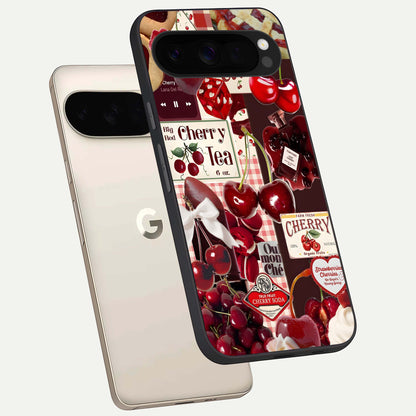  Aesthetic Cherry Tea phone case For Google Pixel 10 Pro XL showing premium glass back cover with detailed artwork