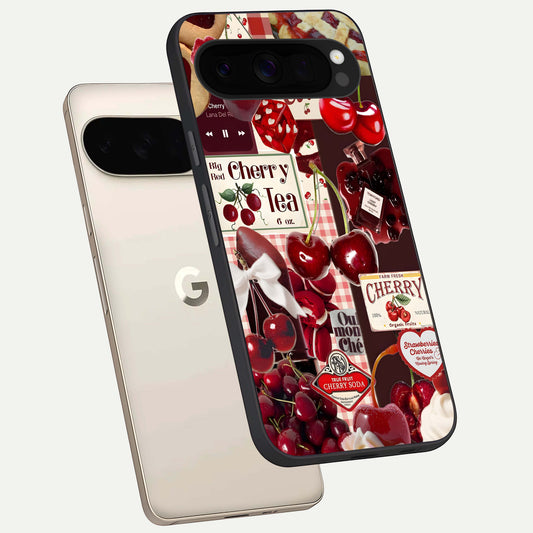  Aesthetic Cherry Tea phone case For Google Pixel 10 Pro XL showing premium glass back cover with detailed artwork