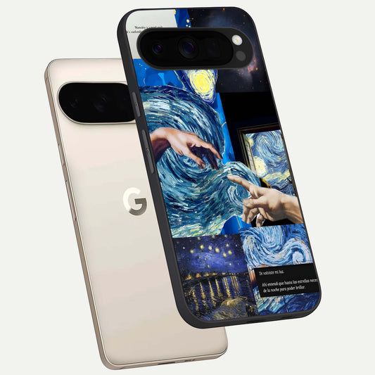  Aesthetic Vando Hands phone case For Google Pixel 10 Pro XL showing premium glass back cover with detailed artwork