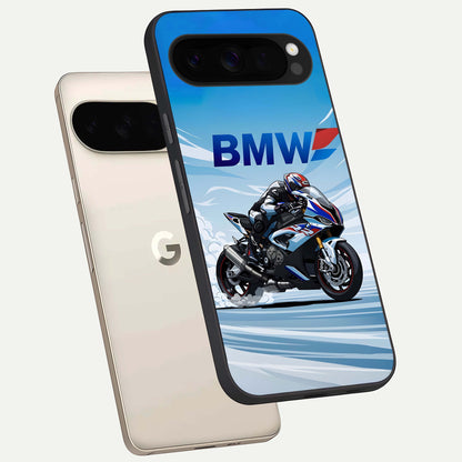  BMW Power Drift phone case For Google Pixel 10 Pro XL showing premium glass back cover with detailed artwork