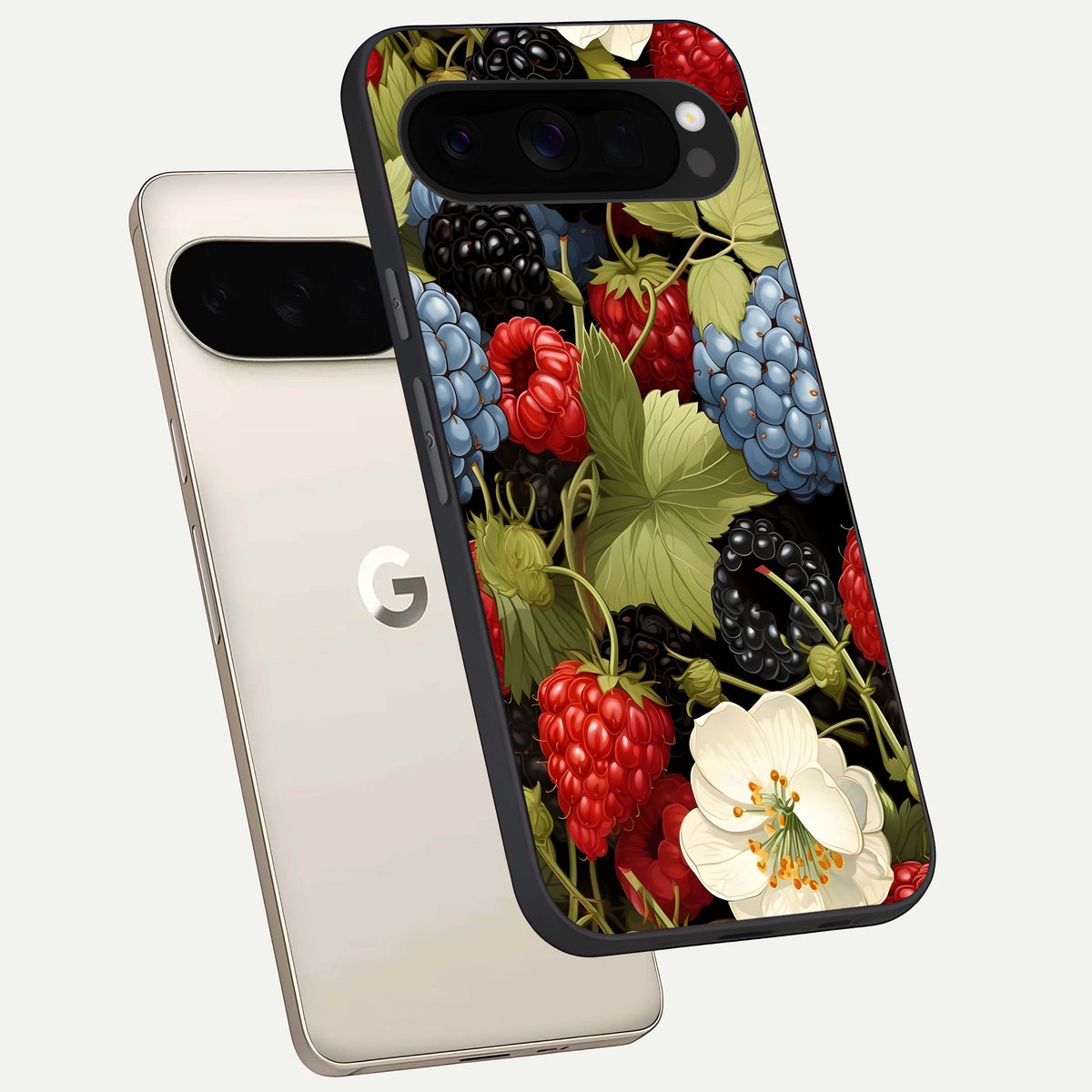  Berry Bloom Charm phone case For Google Pixel 10 Pro XL showing premium glass back cover with detailed artwork