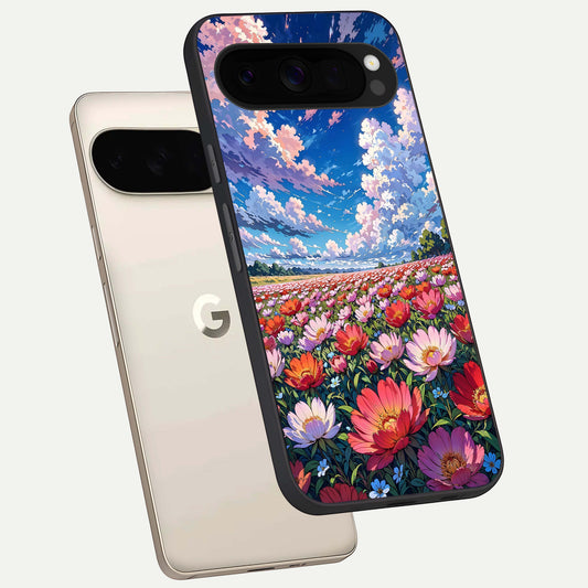  Blossom Sky Field phone case For Google Pixel 10 Pro XL showing premium glass back cover with detailed artwork